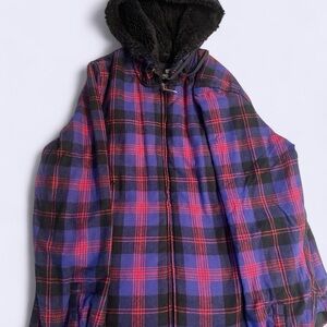 L.L. Bean Plaid Zip-Up with Hood - Blue and Red